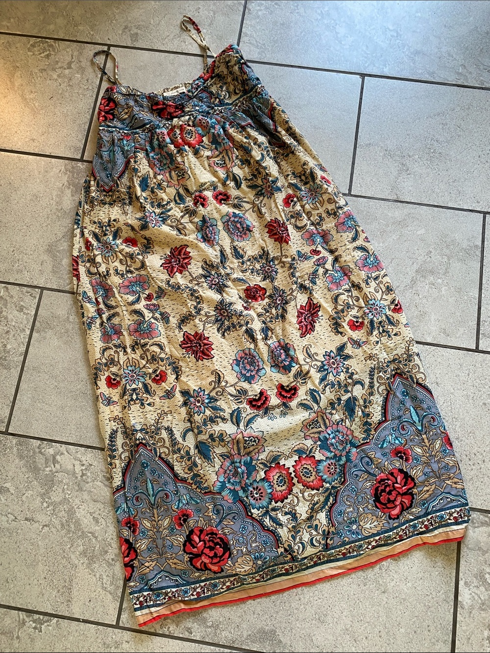 Twenty one Cream Maxi Dress with Blue and Red Floral Print